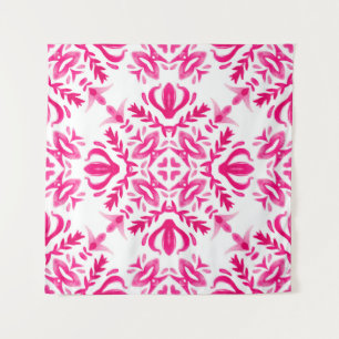 Pink watercolor: geometric tile design. tapestry