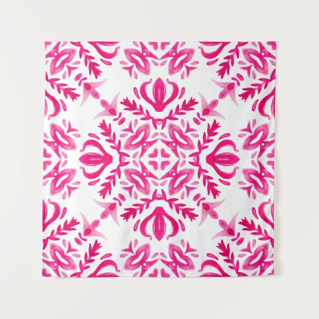 Pink watercolor: geometric tile design. tapestry (Front)