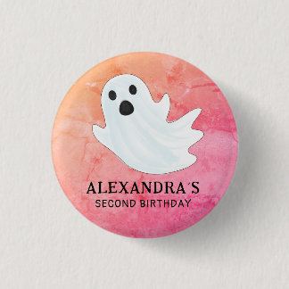 PINK WATERCOLOR GHOST HALLOWEEN BIRTHDAY PARTY 3 CM ROUND BADGE