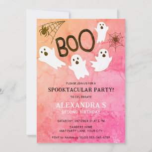 PINK WATERCOLOR GHOST HALLOWEEN BIRTHDAY PARTY INVITATION