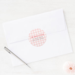 Pink Watercolor Gingham Return Address Classic Round Sticker