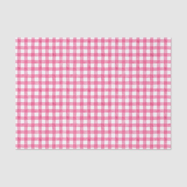 Pink Watercolor Gingham Tissue Paper (Front)