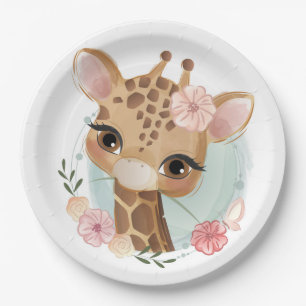 Pink Watercolor Giraffe Baby Shower Invitation Paper Plate