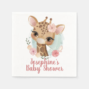 Pink Watercolor Giraffe Baby Shower Napkin