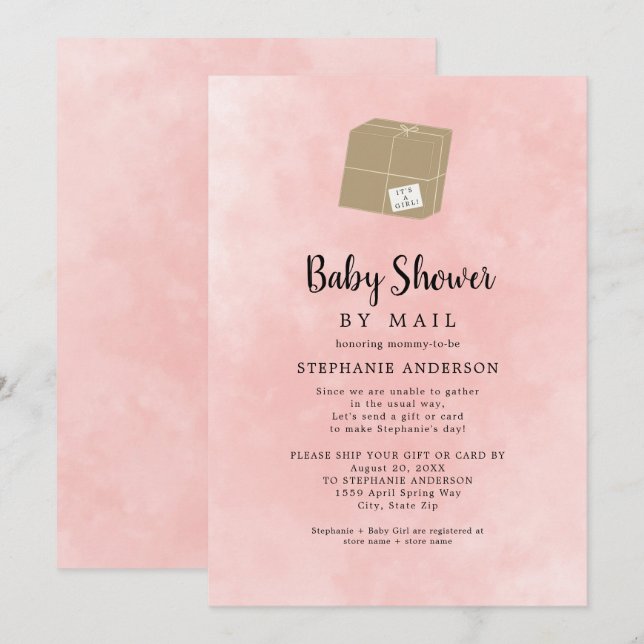 Pink Watercolor Girl Baby Shower by mail Invitation (Front/Back)