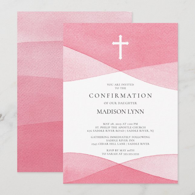 Pink Watercolor GIRLS Confirmation Invitation (Front/Back)