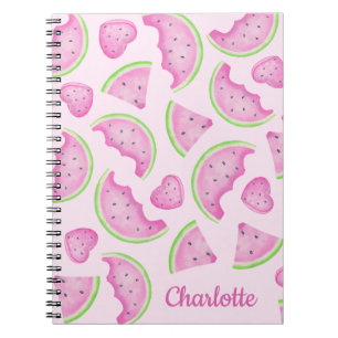 Pink Watercolor Girly Custom Name Watermelon Notebook