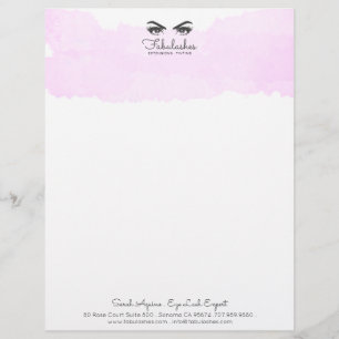 Pink Watercolor Glam Eyes And Lashes Makeup Artist Custom Letterhead