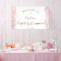 pink watercolor glitter | First Communion Banner
