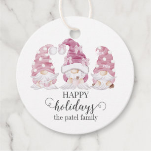 Pink Watercolor Gnome Holiday Gift Tag