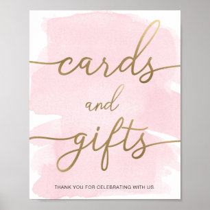 Pink Watercolor Gold Cards and Gifts Sign