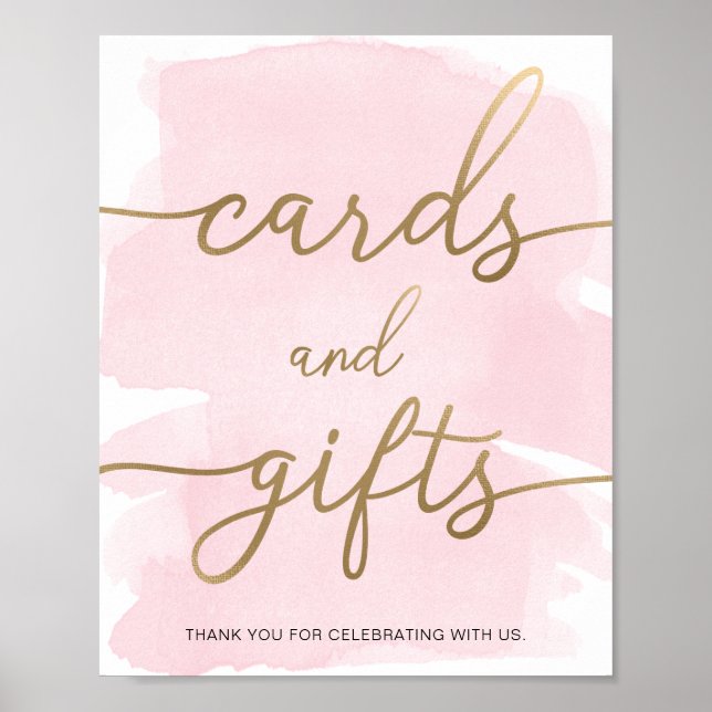 Pink Watercolor Gold Cards and Gifts Sign (Front)