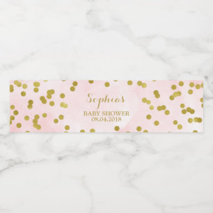 Pink Watercolor Gold Confetti Baby Shower Water Bottle Label