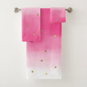 Pink Watercolor Gold Confetti Ombre Beautiful Bath Towel Set