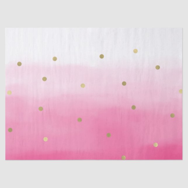 Pink Watercolor Gold Confetti Ombre Tissue Paper (Front)