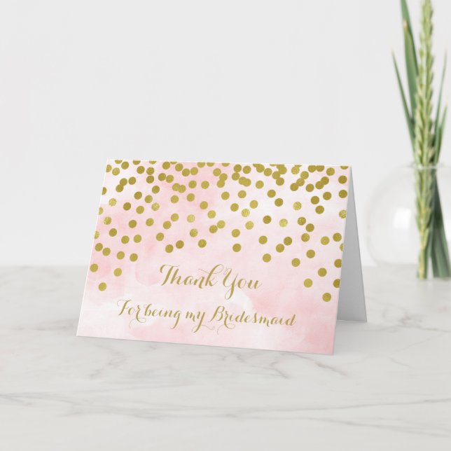 Pink Watercolor Gold Confetti Thank You Bridesmaid (Front)