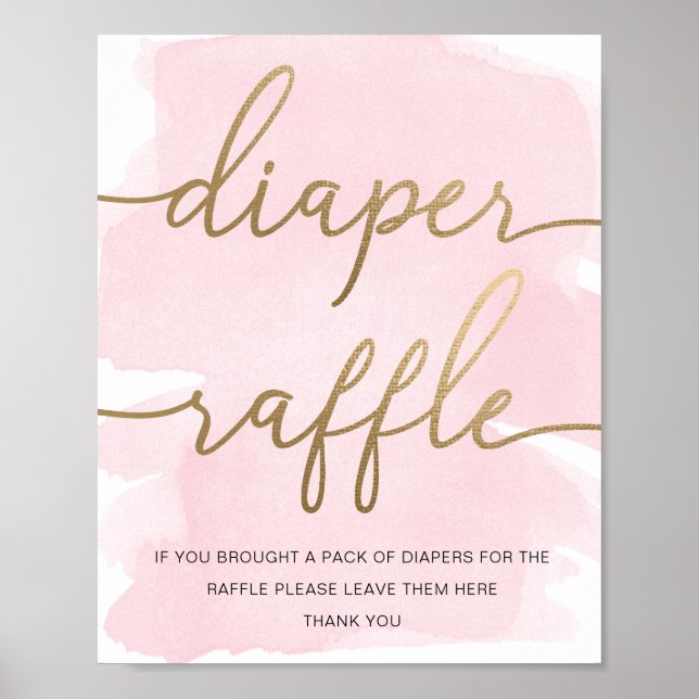 Pink Watercolor Gold Diaper Raffle Poster (Front)