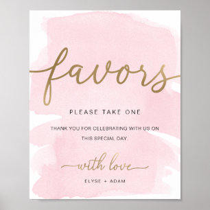 Pink Watercolor Gold Favors Sign