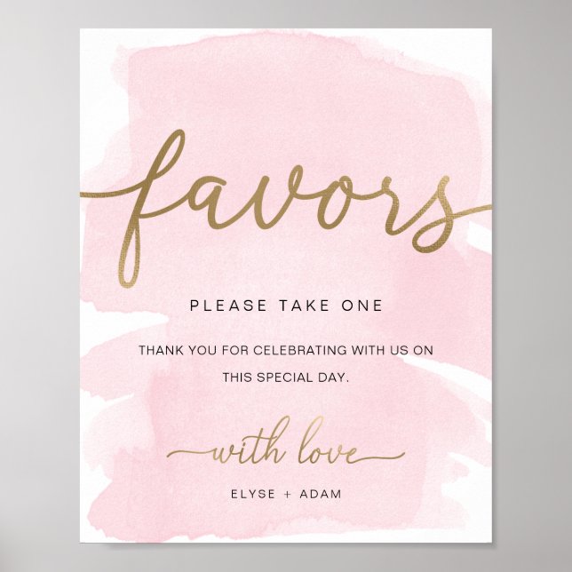 Pink Watercolor Gold Favors Sign (Front)