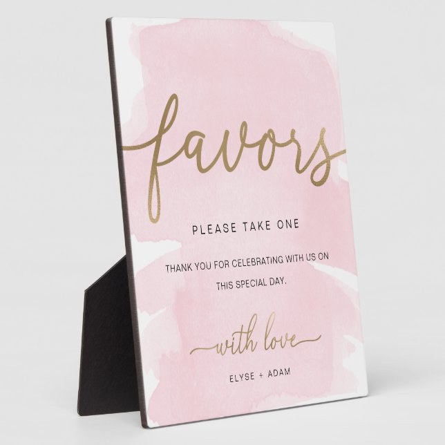 Pink Watercolor Gold Favours Sign Plaque (Side)