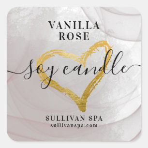 Pink Watercolor Gold Foil Heart Soy Candle Label