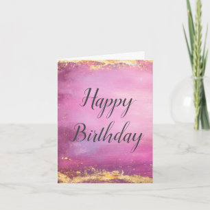 Pink Watercolor & Gold Foil Trim Birthday Card