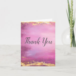 Pink Watercolor & Gold Foil Trim Thank You Card