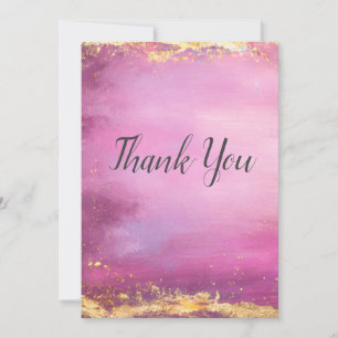 Pink Watercolor & Gold Foil Trim Thank You Card