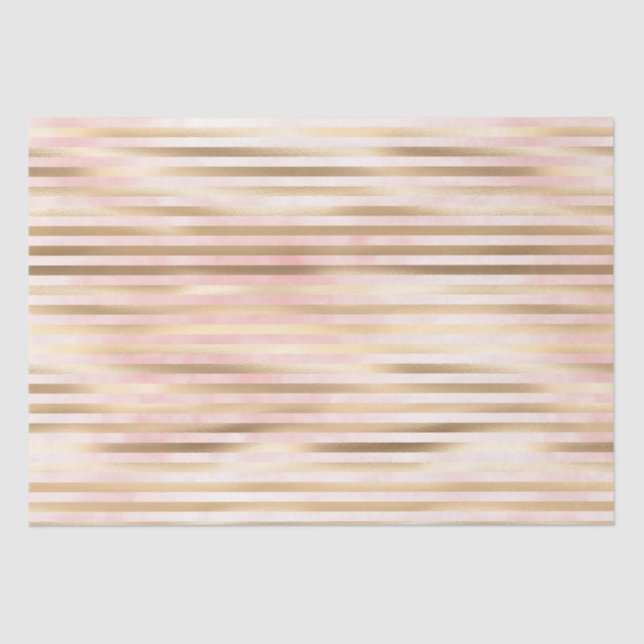 Pink Watercolor Gold Glam Stripes Tissue Paper (Front)