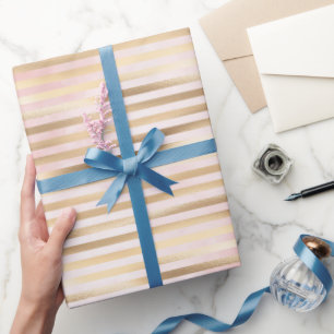 Pink Watercolor Gold Glam Stripes Wrapping Paper