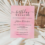 Pink watercolor gold glitter birthday program invitation<br><div class="desc">Plan the perfectbirthday weekend and itinerary with this pastel pink watercolor and gold glitter sparkles.</div>