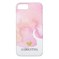 Pink Watercolor Gold Heart Personalised