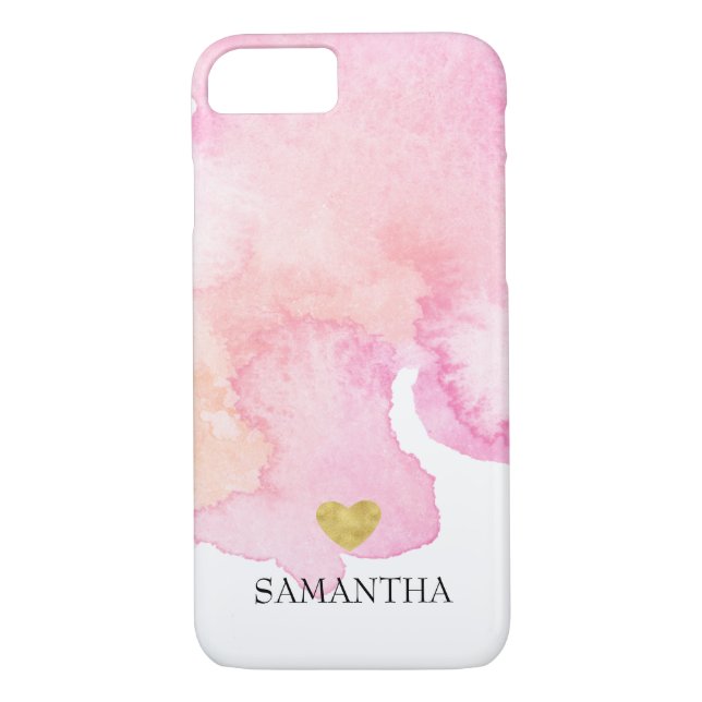 Pink Watercolor Gold Heart Personalised Case-Mate iPhone Case (Back)