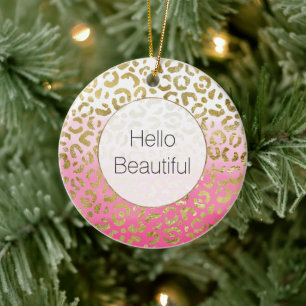 Pink Watercolor Gold Leopard Ceramic Tree Decoration