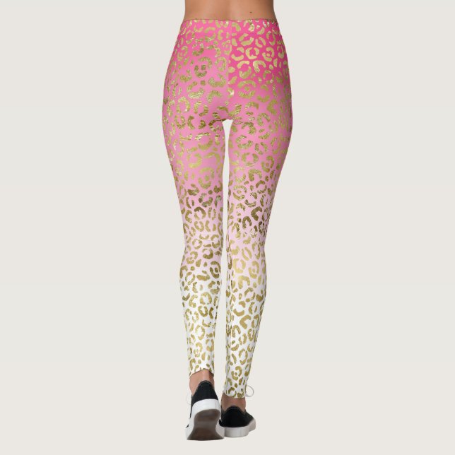 Pink Watercolor Gold Leopard  Leggings (Back)