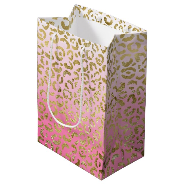 Pink Watercolor Gold Leopard  Medium Gift Bag (Front Angled)