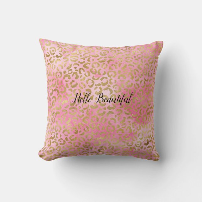Pink Watercolor Gold Leopard Print     Cushion (Front)