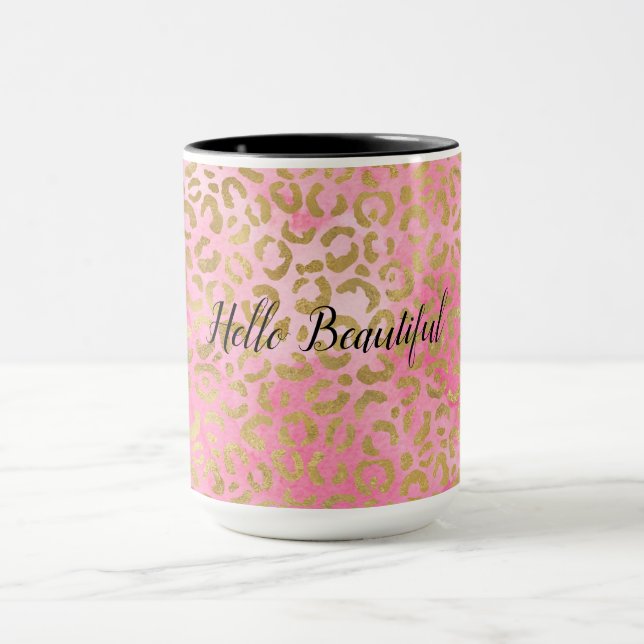 Pink Watercolor Gold Leopard Print      Mug (Center)