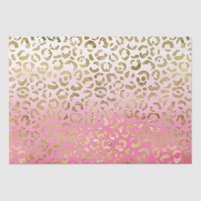 Pink Watercolor Gold Leopard  Tissue Paper (Front)