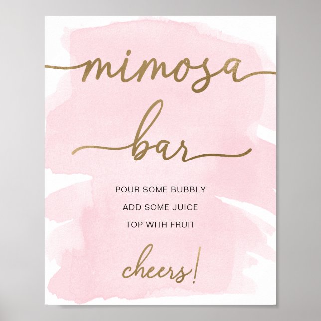 Pink Watercolor Gold Mimosa Bar Sign (Front)
