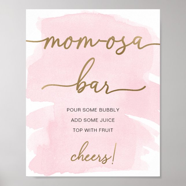 Pink Watercolor Gold Mom-osa Bar Sign (Front)
