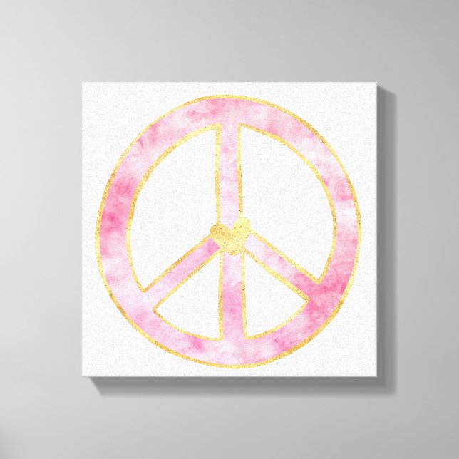 Pink Watercolor Gold Peace Sign Heart (Front)