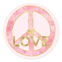 Pink Watercolor Gold Peace Sign Heart Love