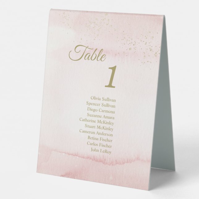 Pink Watercolor Gold Type Table Tent Sign Guests (Back)