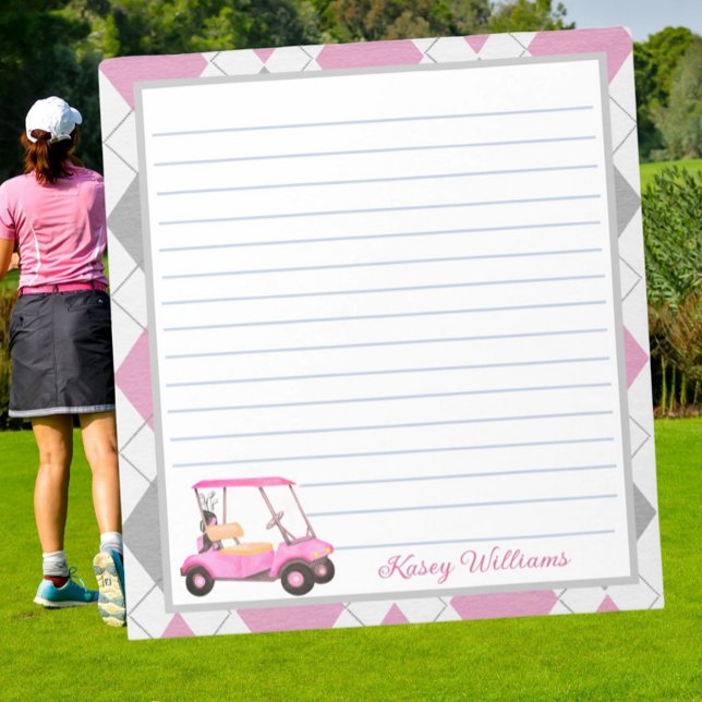 Pink Watercolor Golf Cart Name  Notepad (Creator Uploaded)