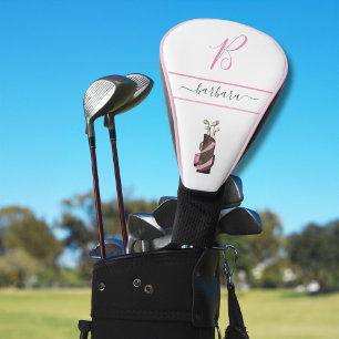 Pink Watercolor Golf Clubs Monogram Name Head Cover