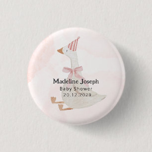 Pink Watercolor Goose Girl Baby Shower 3 Cm Round Badge