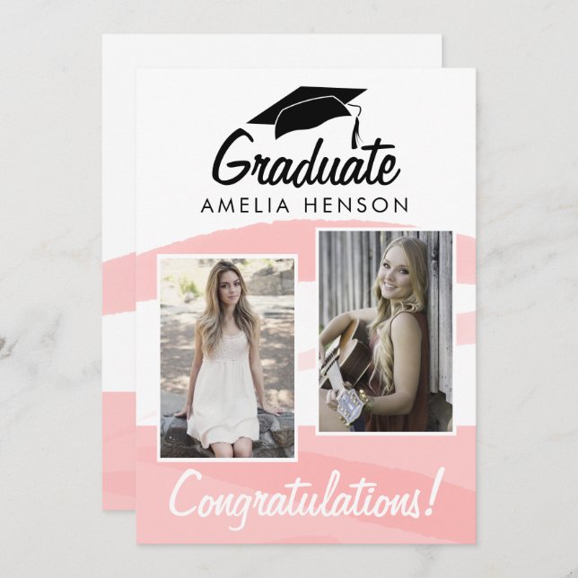 Pink Watercolor Graduate Congratulations 2 Photo  Card (Front/Back)