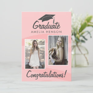 Pink Watercolor Graduate Congratulations 2 Photo Card