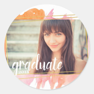 Pink Watercolor Graduation Photo Stickers